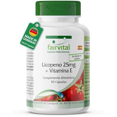 fairvital Cápsulas de licopeno com vitamina E, 90 cápsulas, fáceis de engolir, 25 mg de licopeno, VEGANAS, microencapsuladas fairvital Cápsulas de licopeno com vitamina E, 90 cápsulas, fáceis de engolir, 25 mg de licopeno, VEGANAS, microencapsuladas
