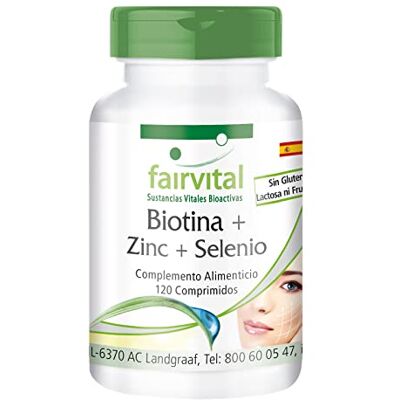 fairvital Biotina zinco selénio, 120 comprimidos para 4 meses, fáceis de engolir, comprimidos de beleza de alta dose, para o cabelo, a pele e as unhas fairvital Biotina zinco selénio, 120 comprimidos para 4 meses, fáceis de engolir, comprimidos de beleza de alta dose, para o cabelo, a pele e as unhas