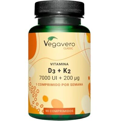 Vegavero Vitamina D3 y K2 + Calcio PARA 20 MESES Alta Dosis 7000 UI + 200 mcg All-Trans MK-7 Sistema Inmune, Huesos y Músculos Testado en Alemania 90 Comprimidos Sin Aditivos y Vegano Vegavero Vitamina D3 y K2 + Calcio PARA 20 MESES Alta Dosis 7000 UI + 200 mcg All-Trans MK-7 Sistema Inmune, Huesos y Músculos Testado en Alemania 90 Comprimidos Sin Aditivos y Vegano