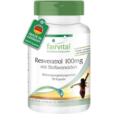 fairvital Resveratrol 100 mg cápsulas com bioflavonóides, 90 cápsulas, VEGANO, com rotina, OPC e quercetina fairvital Resveratrol 100 mg cápsulas com bioflavonóides, 90 cápsulas, VEGANO, com rotina, OPC e quercetina