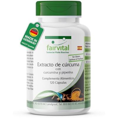 fairvital Cápsulas de açafrão, 500 mg de extrato de açafrão por cápsula, 120 cápsulas, ALTA DOSIS, curcumina a 95% com bioperina (piperina) fairvital Cápsulas de açafrão, 500 mg de extrato de açafrão por cápsula, 120 cápsulas, ALTA DOSIS, curcumina a 95% com bioperina (piperina)