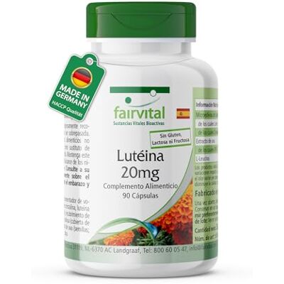 fairvital Luteína 20 mg Zeaxantina, 90 cápsulas, fáceis de engolir, alta dose e microencapsuladas, VEGANAS, sem estearato de magnésio fairvital Luteína 20 mg Zeaxantina, 90 cápsulas, fáceis de engolir, alta dose e microencapsuladas, VEGANAS, sem estearato de magnésio