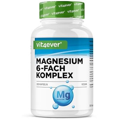 Vit4ever Complexo de magnésio 6 formas 300 cápsulas para 100 dias 375 mg de magnésio elemental, alto conteúdo de bisglicinato, citrato, malato, ascorbato e lactato, vegano Vit4ever Complexo de magnésio 6 formas 300 cápsulas para 100 dias 375 mg de magnésio elemental, alto conteúdo de bisglicinato, citrato, malato, ascorbato e lactato, vegano