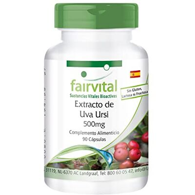 fairvital Ursi Extrato de Uva 500 mg, 90 cápsulas, fáceis de engolir, extrato de folha de uva, com 20 % de arbutina, ALTA DOSIS, Vegano fairvital Ursi Extrato de Uva 500 mg, 90 cápsulas, fáceis de engolir, extrato de folha de uva, com 20 % de arbutina, ALTA DOSIS, Vegano