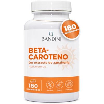 BANDINI ® Betacaroteno 180 comprimidos Suplemento de beta-caroteno de extrato de cenoura para bronze intenso e pele radiante alta concentração de vitamina A 100% natural BANDINI ® Betacaroteno 180 comprimidos Suplemento de beta-caroteno de extrato de cenoura para bronze intenso e pele radiante alta concentração de vitamina A 100% natural