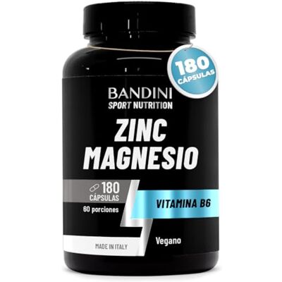 BANDINI ® Zinco magnésio ULTRA 180 cápsulas (60 dias) com vitamina B6 Energia, recuperação e massa muscular Reduz o cansaço e a fadiga Suplemento para homens e mulheres 100% vegan BANDINI ® Zinco magnésio ULTRA 180 cápsulas (60 dias) com vitamina B6 Energia, recuperação e massa muscular Reduz o cansaço e a fadiga Suplemento para homens e mulheres 100% vegan