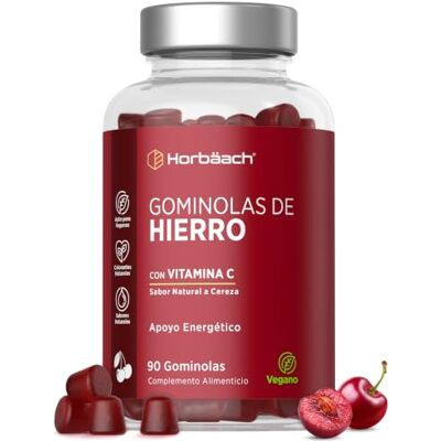 Horbäach Ferro e vitamina C Gominolas 14 mg ferro e 40 mg vitamina C 60 Gummies Sabor cereja Iron & Vitamin C Supplement de Horbaach Horbäach Ferro e vitamina C Gominolas 14 mg ferro e 40 mg vitamina C 60 Gummies Sabor cereja Iron & Vitamin C Supplement de Horbaach
