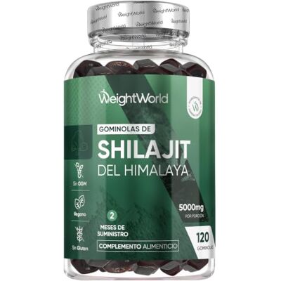 WeightWorld Shilajit Gummies 120 Gominolas, 5000 mg de Shilajit Puro do Himalaia Sabor natural de framboesas e mirtilo durante 2 meses, com potássio e vitamina A, veganas e sem OGM WeightWorld Shilajit Gummies 120 Gominolas, 5000 mg de Shilajit Puro do Himalaia Sabor natural de framboesas e mirtilo durante 2 meses, com potássio e vitamina A, veganas e sem OGM