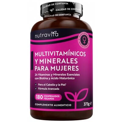 Nutravita Multivitaminas Mujer 180 Vitaminas y Minerales Tabletas Veganas Complexo multivitaminas para mulheres 24 vitaminas e mineral ativos essenciais vitamina C, D3, biotina, ácido hialurónico Nutravita Multivitaminas Mujer 180 Vitaminas y Minerales Tabletas Veganas Complexo multivitaminas para mulheres 24 vitaminas e mineral ativos essenciais vitamina C, D3, biotina, ácido hialurónico