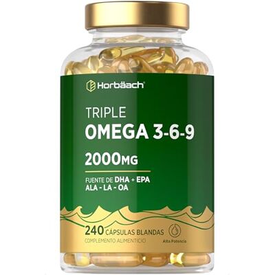 Horbäach Omega 3 6 9 cápsulas 2000 mg ALA LA e OA 240 cápsulas lisas Com EPA e DHA ácidos gordos essenciais suplemento com óleo de peixe linhaça e girassol Triple Omega 3-6-9 Horbaach Horbäach Omega 3 6 9 cápsulas 2000 mg ALA LA e OA 240 cápsulas lisas Com EPA e DHA ácidos gordos essenciais suplemento com óleo de peixe linhaça e girassol Triple Omega 3-6-9 Horbaach