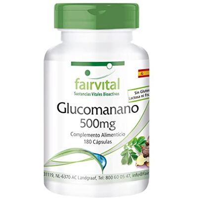 fairvital Glucomanano de raiz de konjac, 180 cápsulas, fáceis de engolir, 3000 mg por dose diária, alta dose, VEGANO fairvital Glucomanano de raiz de konjac, 180 cápsulas, fáceis de engolir, 3000 mg por dose diária, alta dose, VEGANO