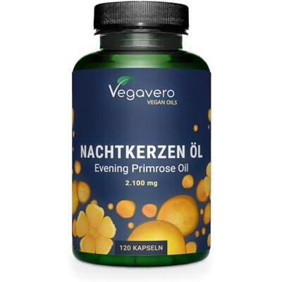Vegavero Evening Primrose Oil 11% GLA 2100 mg Dose diária, óleo de onagra, prensado a frio, acne + eczema menopausa, sem aditivos e vegano, Vegavero Evening Primrose Oil 11% GLA 2100 mg Dose diária, óleo de onagra, prensado a frio, acne + eczema menopausa, sem aditivos e vegano,