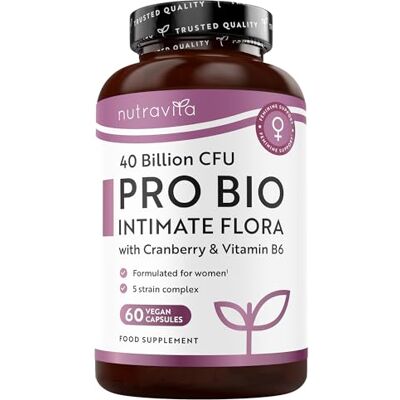 Nutravita Pro Bio Intima 60 cápsulas Vitamina B6, lactobacilos e mirtilos probióticos mulher com flores inteiras equilíbrio da flora intestinal Nutravita Pro Bio Intima 60 cápsulas Vitamina B6, lactobacilos e mirtilos probióticos mulher com flores inteiras equilíbrio da flora intestinal