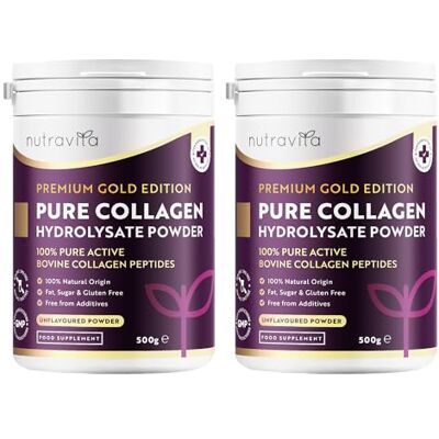 Nutravita Colagénio em pó 1000 g (embalagem de 2) Peptídeos de colagénio hidrolizado bovino em pó 100 porções Collagen Peptides tipo 1 com 8 aminoácidos essenciais Nutravita Colagénio em pó 1000 g (embalagem de 2) Peptídeos de colagénio hidrolizado bovino em pó 100 porções Collagen Peptides tipo 1 com 8 aminoácidos essenciais