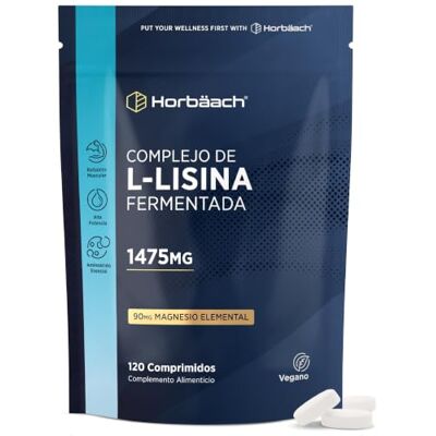 Horbäach L-Lisina 1475 mg 365 Comprimidos Veganos Fermentação vegetal suplemento de lysine com aminoácidos essenciais de Horbaach Horbäach L-Lisina 1475 mg 365 Comprimidos Veganos Fermentação vegetal suplemento de lysine com aminoácidos essenciais de Horbaach