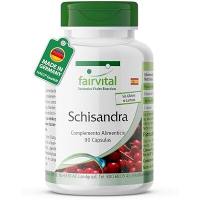 fairvital Cápsulas de schisandra, 90 cápsulas, 150 mg de extrato de schisandra por cápsula, ALTA DOSIS, Wu Wei Zi (Schisandra chinensis), padronizado a 9% de schisandrina, VEGANO fairvital Cápsulas de schisandra, 90 cápsulas, 150 mg de extrato de schisandra por cápsula, ALTA DOSIS, Wu Wei Zi (Schisandra chinensis), padronizado a 9% de schisandrina, VEGANO