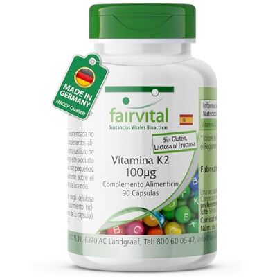 fairvital Vitamina K2 100 µg, Menaquinona MK-7 Natural à base de natto fermentado, menaquinona MK-7 VEGANA, 90 cápsulas qualidade alemã fairvital Vitamina K2 100 µg, Menaquinona MK-7 Natural à base de natto fermentado, menaquinona MK-7 VEGANA, 90 cápsulas qualidade alemã