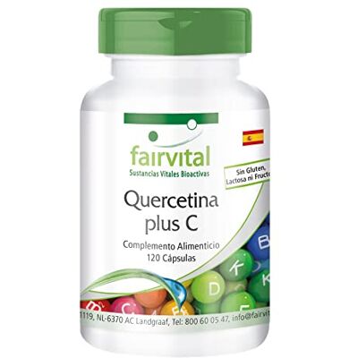 fairvital Cápsulas de quercetina com vitamina C, 120 cápsulas, alta DOSE, 250 mg de quercetina mais 300 mg de vitamina C por cápsula, veganas, antioxidante fairvital Cápsulas de quercetina com vitamina C, 120 cápsulas, alta DOSE, 250 mg de quercetina mais 300 mg de vitamina C por cápsula, veganas, antioxidante