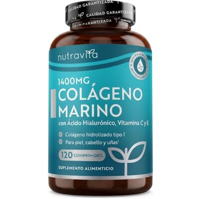 Nutravita Colageno Marino 1400 mg con Ácido Hialurónico 100 mg Colagem de 120 comprimidos potente suplementos de colagénio hidrolizado vitamina C, E, B2, zinco, cobre cabelo, pele Nutravita Colageno Marino 1400 mg con Ácido Hialurónico 100 mg Colagem de 120 comprimidos potente suplementos de colagénio hidrolizado vitamina C, E, B2, zinco, cobre cabelo, pele