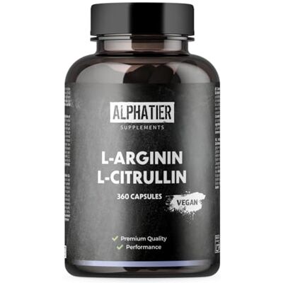 Alphatier Supplements Alphatier L-arginina L-citrulina Cápsulas alta dose, 360 cápsulas veganas, 3000 mg de malato de citrulina DL 2: + arginina base por razão produzida na Alemanha Alphatier Supplements Alphatier L-arginina L-citrulina Cápsulas alta dose, 360 cápsulas veganas, 3000 mg de malato de citrulina DL 2: + arginina base por razão produzida na Alemanha