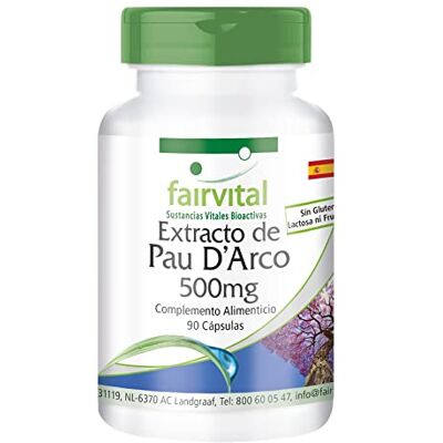 fairvital Extrato de casca de lapacho de 500 mg, 90 cápsulas, fáceis de engolir, D'Arco, ALTA DOSIS, VEGANO fairvital Extrato de casca de lapacho de 500 mg, 90 cápsulas, fáceis de engolir, D'Arco, ALTA DOSIS, VEGANO