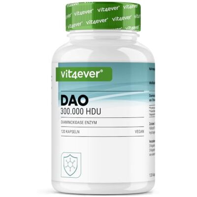 Vit4ever DAO 300.000 HDU 120 cápsulas, DAO de brotos de ervilha Enzima Diamino oxidase, gastrorresistente, alta dose, fonte enzimática vegetal, vegano Vit4ever DAO 300.000 HDU 120 cápsulas, DAO de brotos de ervilha Enzima Diamino oxidase, gastrorresistente, alta dose, fonte enzimática vegetal, vegano