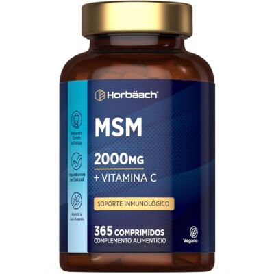 Horbäach MSM Cápsulas 2000 mg com vitamina C, 365 comprimidos veganos Metilsulfonilmetano alta dosagem, Horbaach Horbäach MSM Cápsulas 2000 mg com vitamina C, 365 comprimidos veganos Metilsulfonilmetano alta dosagem, Horbaach