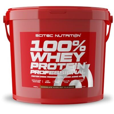 Scitec Nutrition 100% Whey Protein Professional Concentrado e isolado Proteína de soro com enzimas digestivas aminoácidos adicionados, para massa muscular, 4 kg, chocolate avelã Scitec Nutrition 100% Whey Protein Professional Concentrado e isolado Proteína de soro com enzimas digestivas aminoácidos adicionados, para massa muscular, 4 kg, chocolate avelã