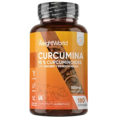 WeightWorld Extrato de curcuma com pimenta preta e gengibre, 180 cápsulas veganas de extrato 50:1, 95% de curcumina para 6 meses de fornecimento, sem glúten WeightWorld Extrato de curcuma com pimenta preta e gengibre, 180 cápsulas veganas de extrato 50:1, 95% de curcumina para 6 meses de fornecimento, sem glúten