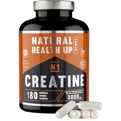 NATURAL HEALTH UP Creatina monohidratada – Suplemento alimentar que facilita o aumento da massa muscular e reforça a resistência e melhora o desempenho físico. Sem GMO 100% Vegano QUALIDADE GMP 180 cápsulas NATURAL HEALTH UP Creatina monohidratada – Suplemento alimentar que facilita o aumento da massa muscular e reforça a resistência e melhora o desempenho físico. Sem GMO 100% Vegano QUALIDADE GMP 180 cápsulas