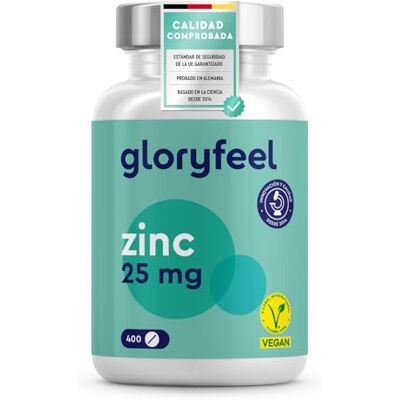 Gloryfeel Zinco 25 mg 400 comprimidos (13 meses) Favorece a pele, o cabelo e as unhas Gluconato de zinco em altas doses, vegano, testado em laboratório e sem aditivos Gloryfeel Zinco 25 mg 400 comprimidos (13 meses) Favorece a pele, o cabelo e as unhas Gluconato de zinco em altas doses, vegano, testado em laboratório e sem aditivos