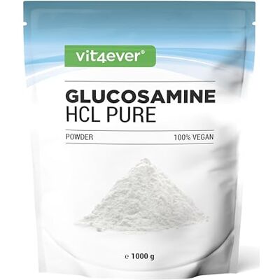 Vit4ever Glucosamina HCL pura 1000 g (1 kg) pó puro Sem aditivos de fermentação vegetal Premium Alta dose Vegan Vit4ever Glucosamina HCL pura 1000 g (1 kg) pó puro Sem aditivos de fermentação vegetal Premium Alta dose Vegan