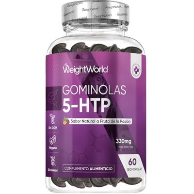 WeightWorld Gominolas 5-HTP 60 unidades com triptófano e melissa sabor natural de fruta da paixão, para 1 mês veganas, sem glúten e sem OGM WeightWorld Gominolas 5-HTP 60 unidades com triptófano e melissa sabor natural de fruta da paixão, para 1 mês veganas, sem glúten e sem OGM