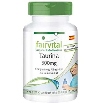 fairvital Taurina 500 mg, 60 comprimidos, alta dose de 500 mg por comprimido, VEGANO fairvital Taurina 500 mg, 60 comprimidos, alta dose de 500 mg por comprimido, VEGANO