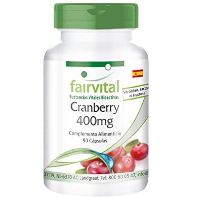 fairvital Cápsulas de mirtilo vermelho 400 mg, 90 cápsulas, fáceis de engolir, alta dose, VEGANAS fairvital Cápsulas de mirtilo vermelho 400 mg, 90 cápsulas, fáceis de engolir, alta dose, VEGANAS