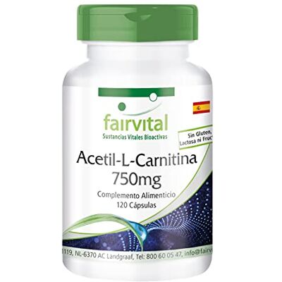 fairvital Acetil-L-carnitina de alta dose, 750 mg, alta dose, vegano, 120 cápsulas fairvital Acetil-L-carnitina de alta dose, 750 mg, alta dose, vegano, 120 cápsulas