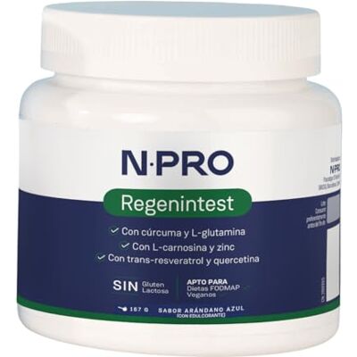 NPro SALUD INTESTINAL Regenintest 167 g Sabor de pó de mirtilo azul, suplemento com L-glutamina Kyowa®, carnosina, açafrão, Trans-Resveratrol e zinco, protege e regenera mucosa intestinal NPro SALUD INTESTINAL Regenintest 167 g Sabor de pó de mirtilo azul, suplemento com L-glutamina Kyowa®, carnosina, açafrão, Trans-Resveratrol e zinco, protege e regenera mucosa intestinal