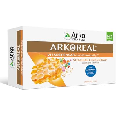 Arkopharma Arkoreal Geleia Real Vitadefesas Sem Açúcar 20 Ampolas, Reforço de Vitalidade e Imunidade, Geleia Real Premium, Complemento Alimentar, 20 Unidades (Pacote de 1) Arkopharma Arkoreal Geleia Real Vitadefesas Sem Açúcar 20 Ampolas, Reforço de Vitalidade e Imunidade, Geleia Real Premium, Complemento Alimentar, 20 Unidades (Pacote de 1)
