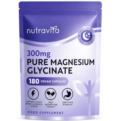 Nutravita Glicinato puro de magnésio 300 mg 180 cápsulas veganas Fornecimento para 60 dias Contribui para o metabolismo energético, a função muscular e para reduzir o cansaço e a fadiga Nutravita Glicinato puro de magnésio 300 mg 180 cápsulas veganas Fornecimento para 60 dias Contribui para o metabolismo energético, a função muscular e para reduzir o cansaço e a fadiga