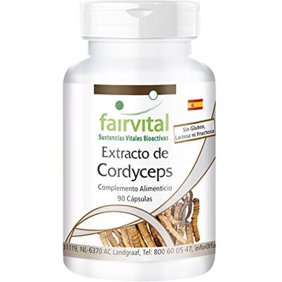 fairvital Cordyceps 500 mg, 90 cápsulas, fáceis de engolir, 500 mg de pó de cogumelo Cordyceps por cápsula, ALTA DOSIS, Cordyceps sinensis (cogumelo das lagartas), Vegano fairvital Cordyceps 500 mg, 90 cápsulas, fáceis de engolir, 500 mg de pó de cogumelo Cordyceps por cápsula, ALTA DOSIS, Cordyceps sinensis (cogumelo das lagartas), Vegano