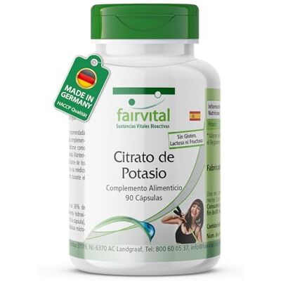 fairvital Citrato de potássio, 90 cápsulas, alta dose, 300 mg de potássio elementar por cápsula, VEGANO fairvital Citrato de potássio, 90 cápsulas, alta dose, 300 mg de potássio elementar por cápsula, VEGANO