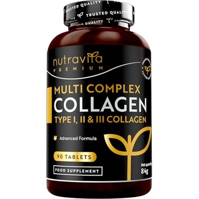 Nutravita Comprimidos de colagénio multicomplexo Colágeno hidrolizado tipo I, II e III colagénio bovino, marinho e de frango ácido hialurónico e bioPerine, 90 comprimidos Nutravita Comprimidos de colagénio multicomplexo Colágeno hidrolizado tipo I, II e III colagénio bovino, marinho e de frango ácido hialurónico e bioPerine, 90 comprimidos