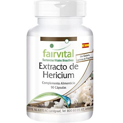 fairvital Extrato de Hericium de 500 mg, 90 cápsulas, fáceis de engolir, alta DOSIS, Hericium erinaceus (héricium), 30% de polissacarídeos, VEGANO fairvital Extrato de Hericium de 500 mg, 90 cápsulas, fáceis de engolir, alta DOSIS, Hericium erinaceus (héricium), 30% de polissacarídeos, VEGANO