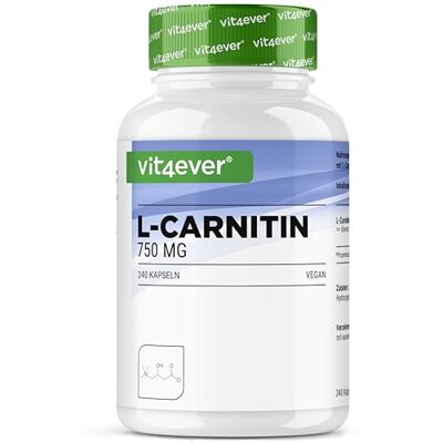 Vit4ever L-carnitina 240 cápsulas, 3000 mg por dose diária, vegano Para 60 dias Forma L bioativa 100% L-carnitina L-tartarato sem aditivos desnecessários Vit4ever L-carnitina 240 cápsulas, 3000 mg por dose diária, vegano Para 60 dias Forma L bioativa 100% L-carnitina L-tartarato sem aditivos desnecessários