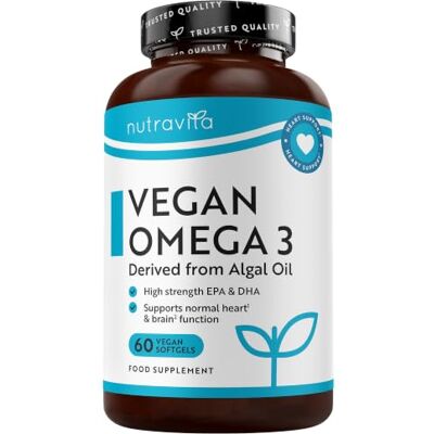 Nutravita Omega 3 Vegano 2000mg 660mg EPA y 440mg DHA 240 Cápsulas 8 meses Coração, função cerebral e visão (EFSA) Vegan Omega 3 cápsulas Omega3 suplementos homens e mulheres Nutravita Omega 3 Vegano 2000mg 660mg EPA y 440mg DHA 240 Cápsulas 8 meses Coração, função cerebral e visão (EFSA) Vegan Omega 3 cápsulas Omega3 suplementos homens e mulheres