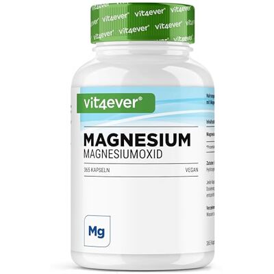 Vit4ever Magnésio 365 cápsulas, 667 mg com 400 mg de magnésio puro De óxido de magnésio alta dose sem aditivos desnecessários Vegan Vit4ever Magnésio 365 cápsulas, 667 mg com 400 mg de magnésio puro De óxido de magnésio alta dose sem aditivos desnecessários Vegan