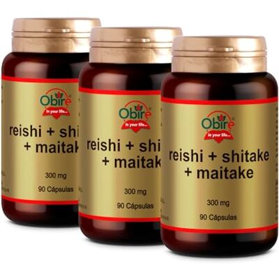 Obire Reishi + Shiitake + Maitake 300 mg 90 Cápsulas Pack 3 Unidades Fórmula com Cogumelos Adaptógenos Obire Reishi + Shiitake + Maitake 300 mg 90 Cápsulas Pack 3 Unidades Fórmula com Cogumelos Adaptógenos
