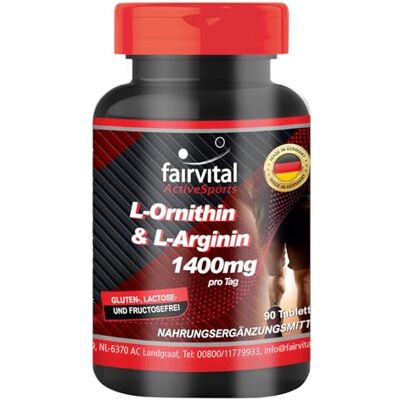 fairvital L-ornitina e L-arginina 1400 mg, 90 comprimidos, alta dose, VEGANO, aminoácidos fairvital L-ornitina e L-arginina 1400 mg, 90 comprimidos, alta dose, VEGANO, aminoácidos