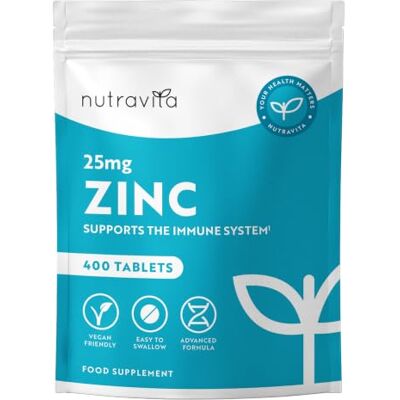 Nutravita zinco 25 mg alta dose, 400 comprimidos vegan Alternativa de zinco contribui para o funcionamento normal do sistema imunológico, cabelo, pele, unhas e visão Nutravita zinco 25 mg alta dose, 400 comprimidos vegan Alternativa de zinco contribui para o funcionamento normal do sistema imunológico, cabelo, pele, unhas e visão
