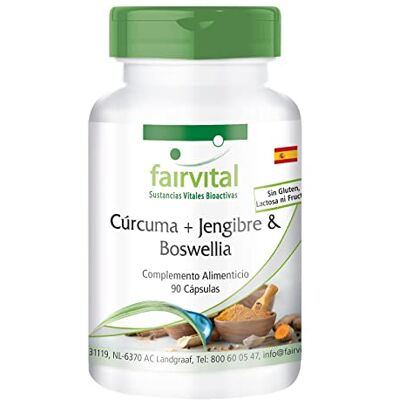 fairvital Cúrcuma, gengibre e boswellia com vitamina C, 90 cápsulas, veganas, com extrato de pimenta preta fairvital Cúrcuma, gengibre e boswellia com vitamina C, 90 cápsulas, veganas, com extrato de pimenta preta